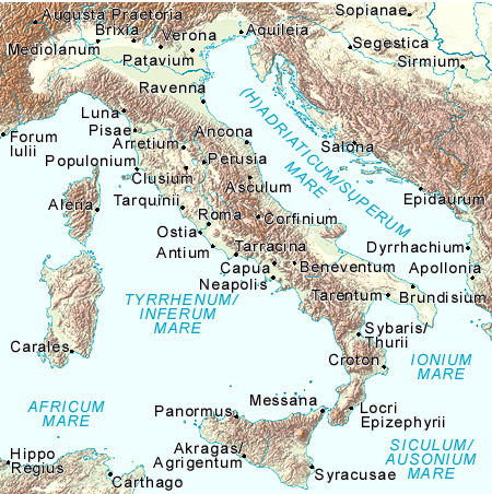 Map of Italy, Illyricum,  and Sicily (c) 1998 Interactive Ancient Mediterranean